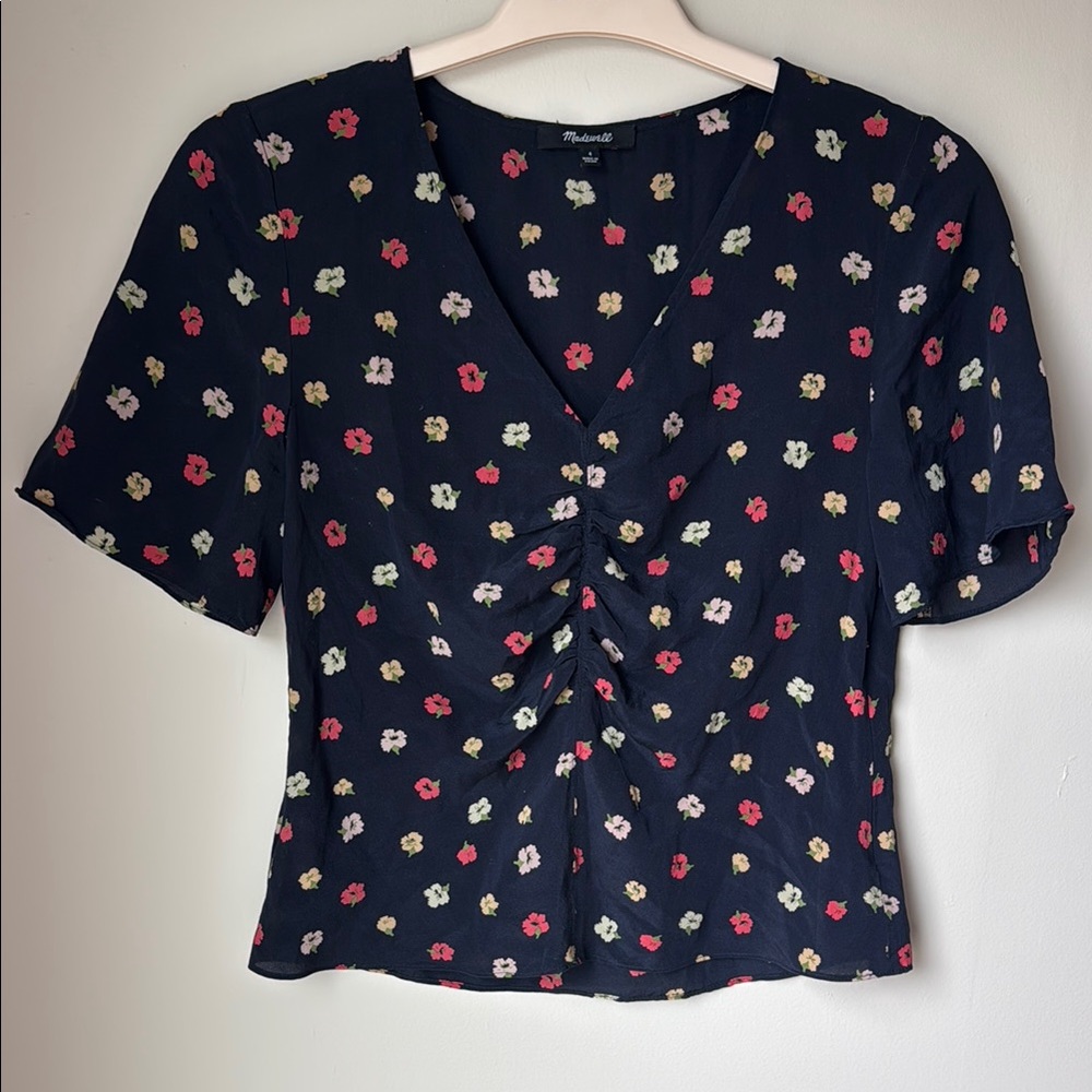 Madewell Blue Floral Silk Top